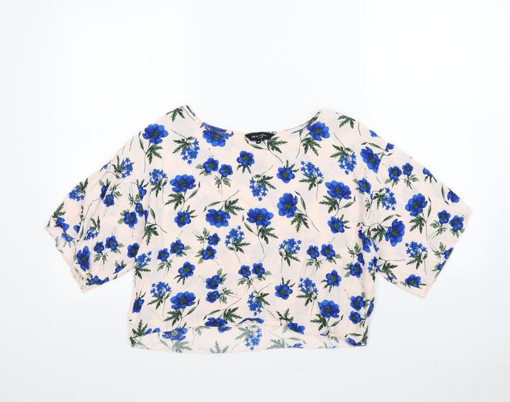 New Look Womens Pink Floral Cropped Blouse Size 10