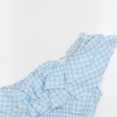 Boohoo Womens Blue Plaid  Basic Blouse Size 14