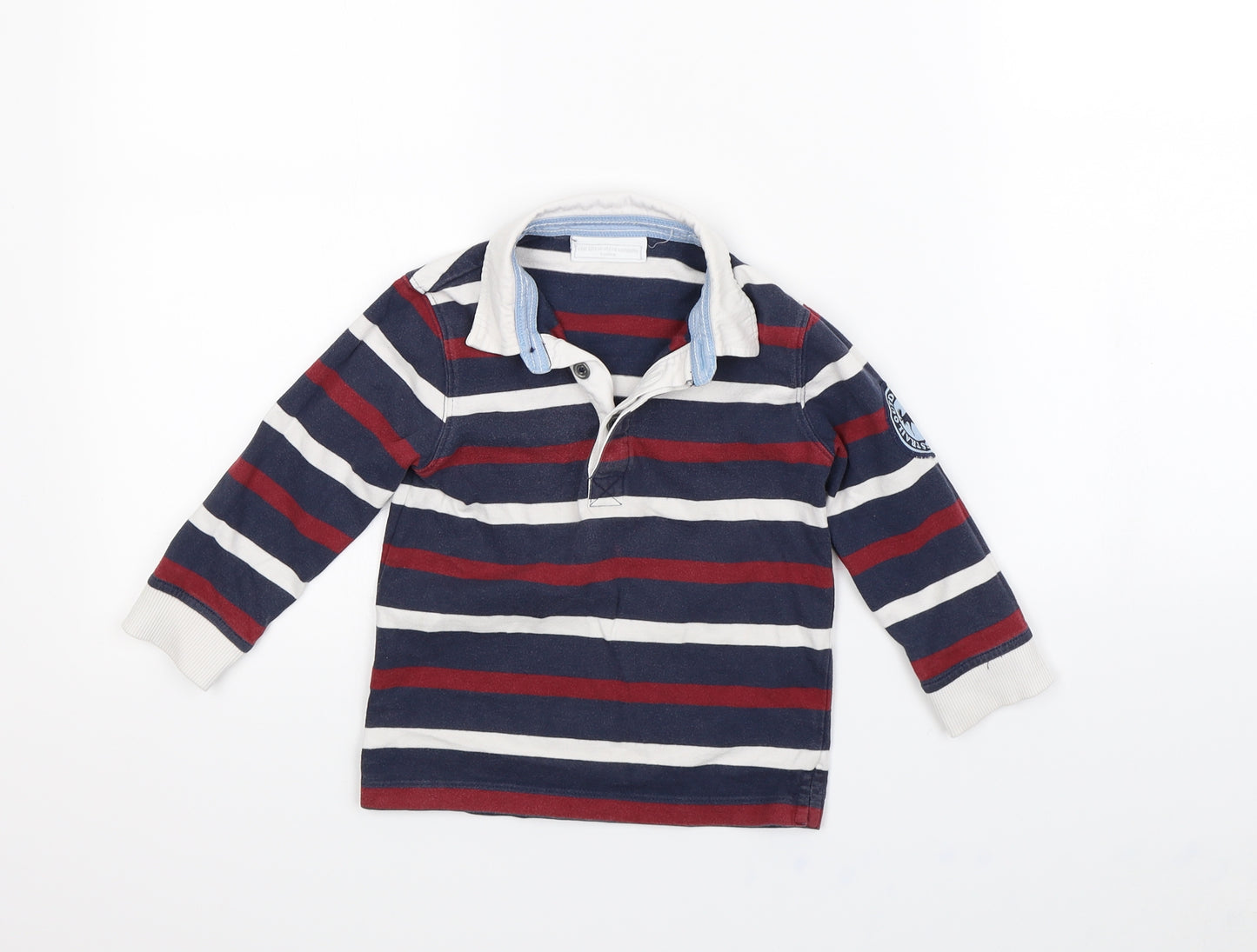 The Little White Company Boys Blue Striped  Pullover Jumper Size 3 Years