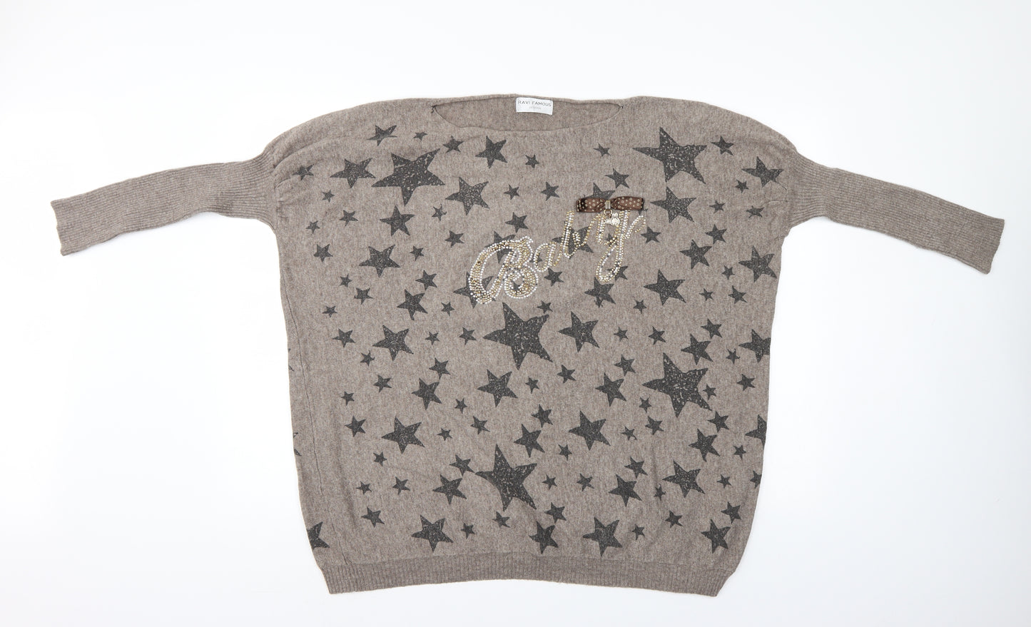 Ravi Famous Womens Brown Polka Dot  Pullover Jumper   - Stars