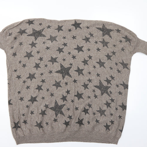 Ravi Famous Womens Brown Polka Dot  Pullover Jumper   - Stars