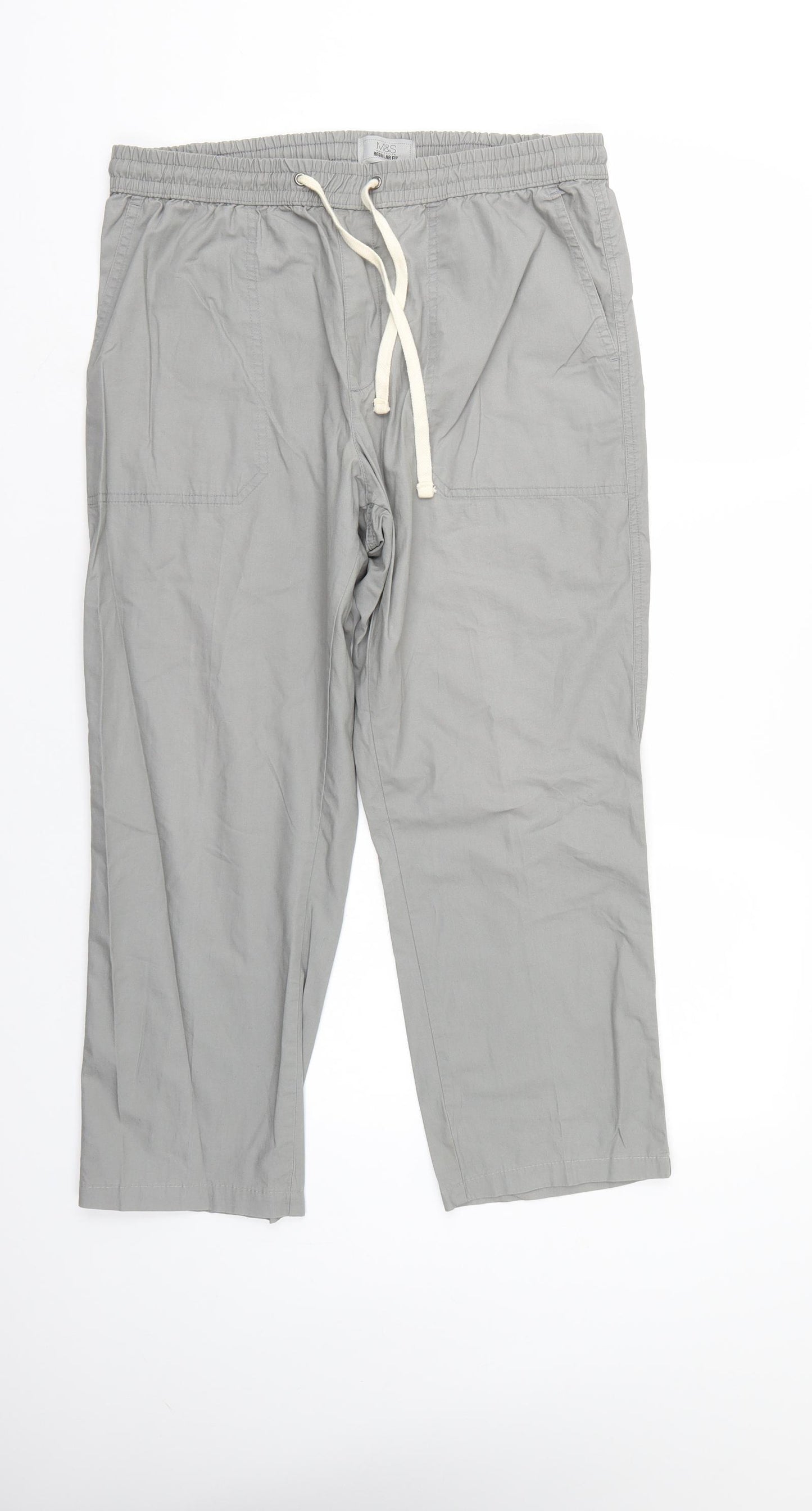 M&S Mens Grey   Cropped Trousers Size 32 L23 in - Elastic Waist
