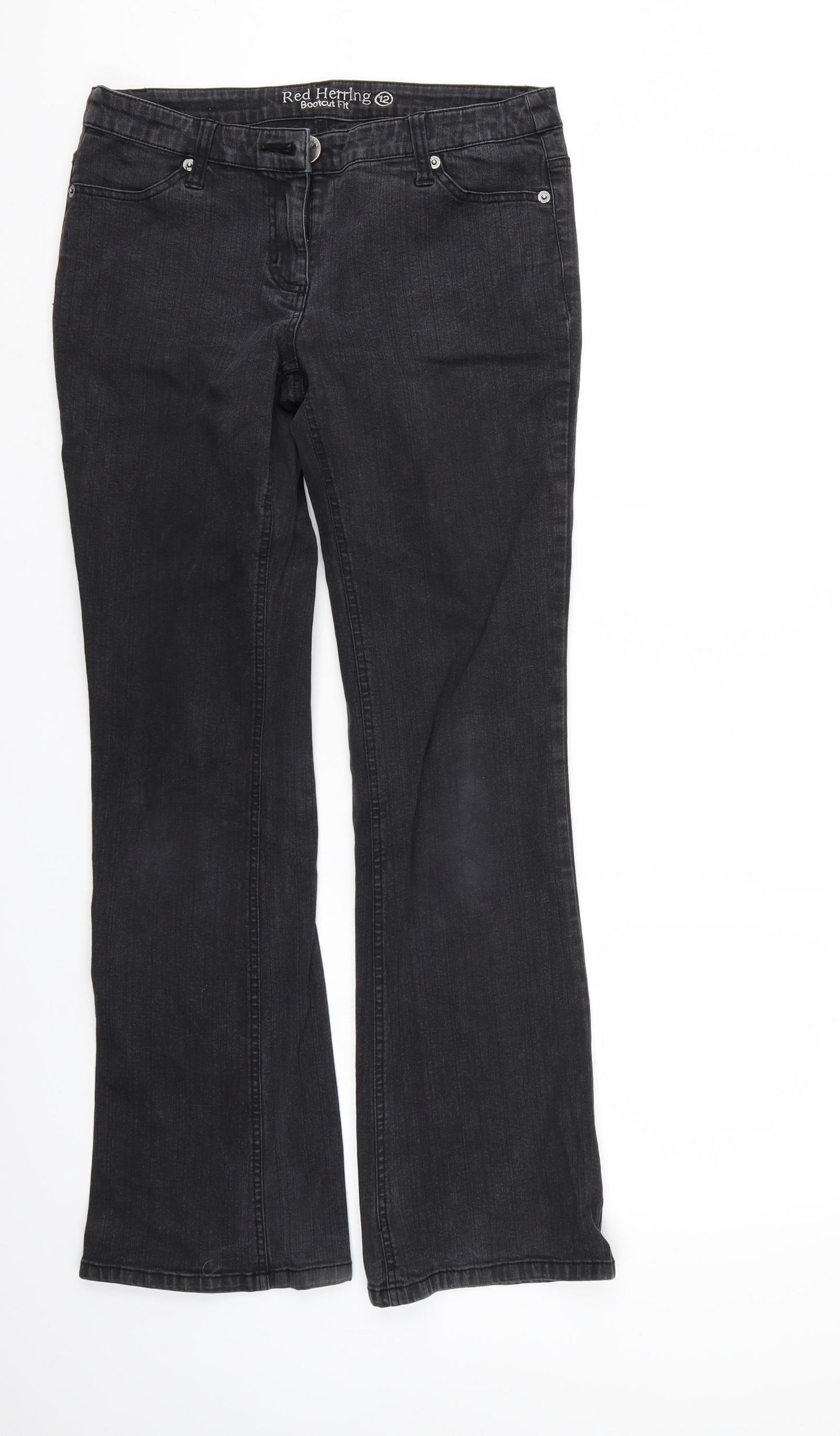Red Herring Womens Black  Denim Bootcut Jeans Size 12 L29 in