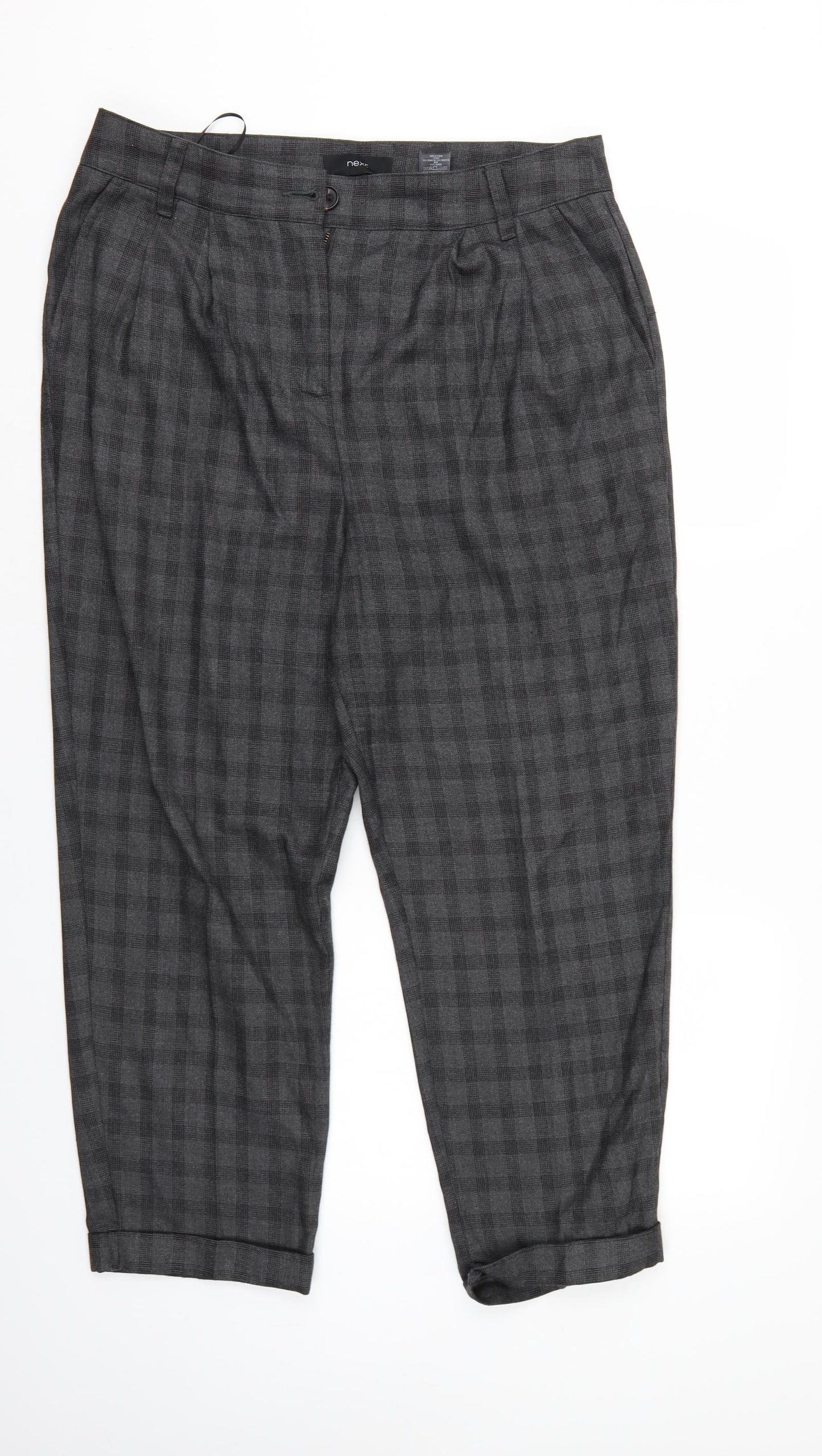 NEXT Womens Grey Check  Trousers  Size 14 L24 in