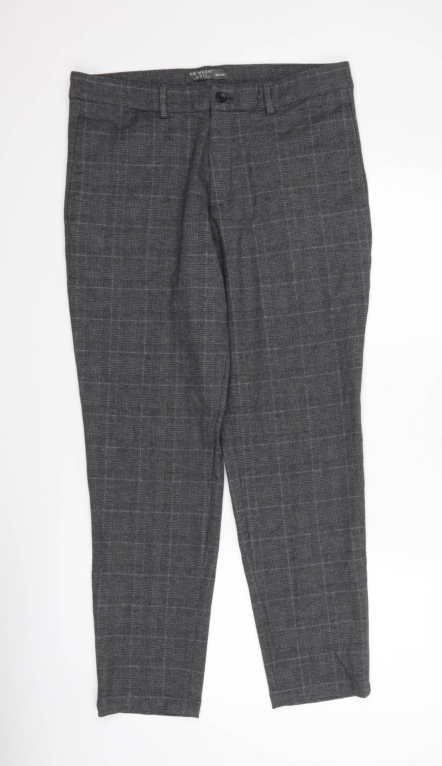 Primark Mens Grey Check  Trousers  Size 30 L32 in