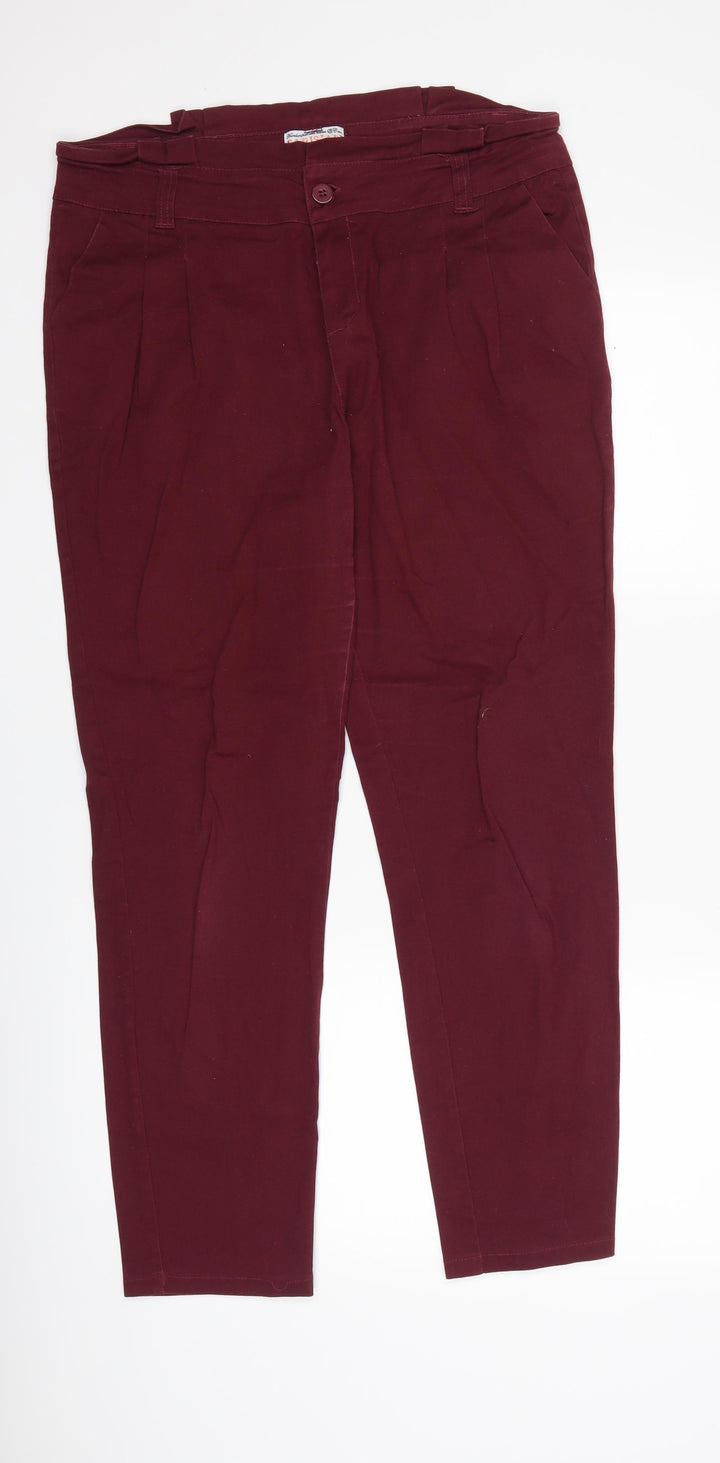 PARISIAN SIGNATURE Womens Purple Trousers Size 14 L28 in - Paper Bag Waist