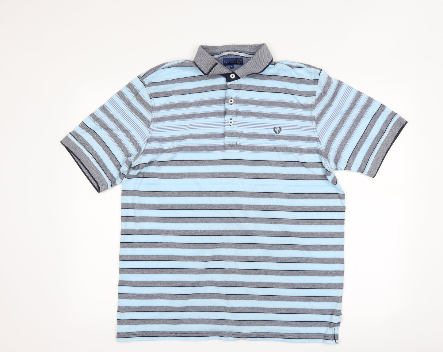 Lincoln Mens Blue Striped   Polo Size L