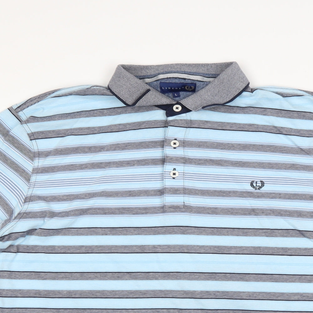 Lincoln Mens Blue Striped   Polo Size L
