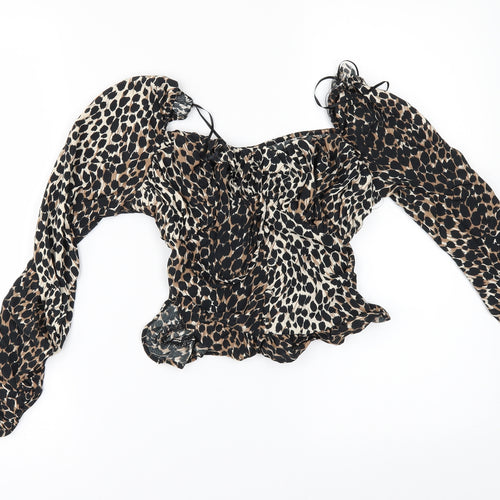 Topshop Womens Brown Animal Print  Cropped Blouse Size 4