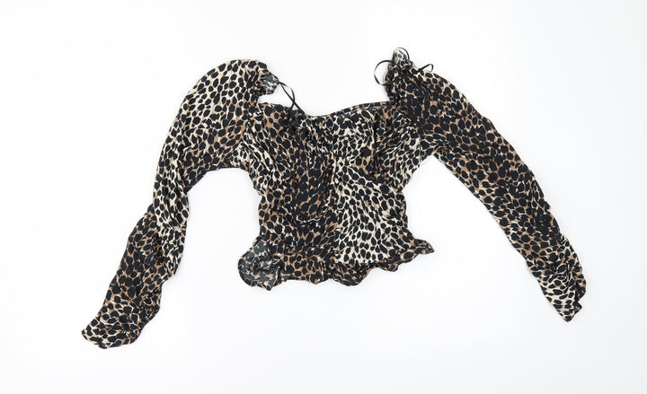 Topshop Womens Brown Animal Print  Cropped Blouse Size 4