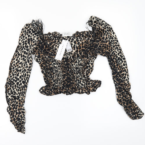 Topshop Womens Brown Animal Print  Cropped Blouse Size 4