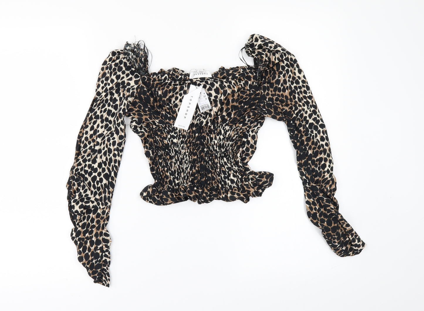 Topshop Womens Brown Animal Print  Cropped Blouse Size 4