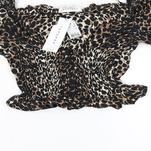 Topshop Womens Brown Animal Print  Cropped Blouse Size 4