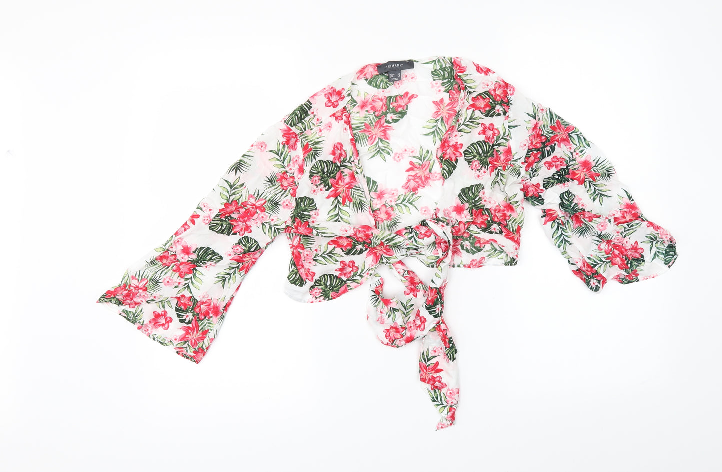 Primark Womens White Floral  Kimono Blouse Size 10