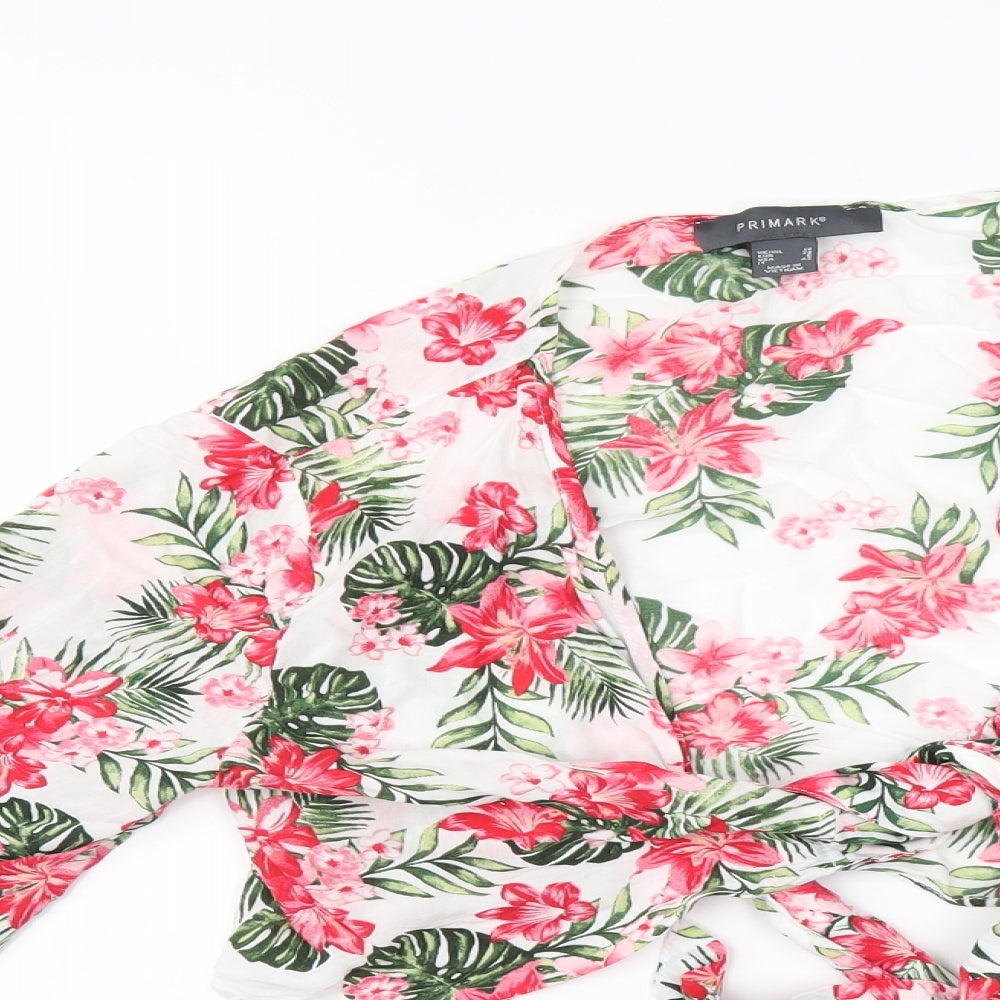 Primark Womens White Floral  Kimono Blouse Size 10