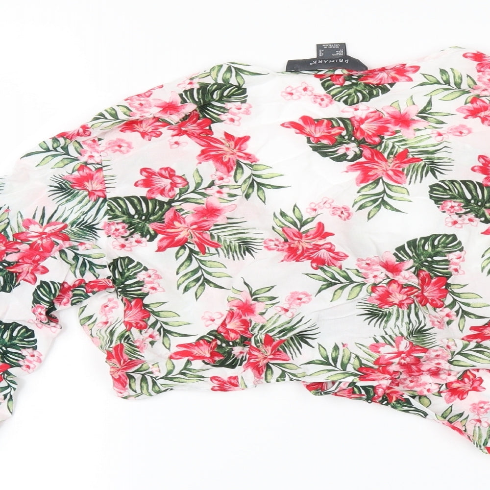 Primark Womens White Floral  Kimono Blouse Size 10