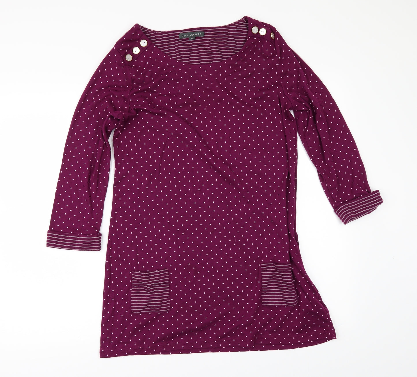 Love Leisure Womens Purple Polka Dot  Basic T-Shirt Size 14