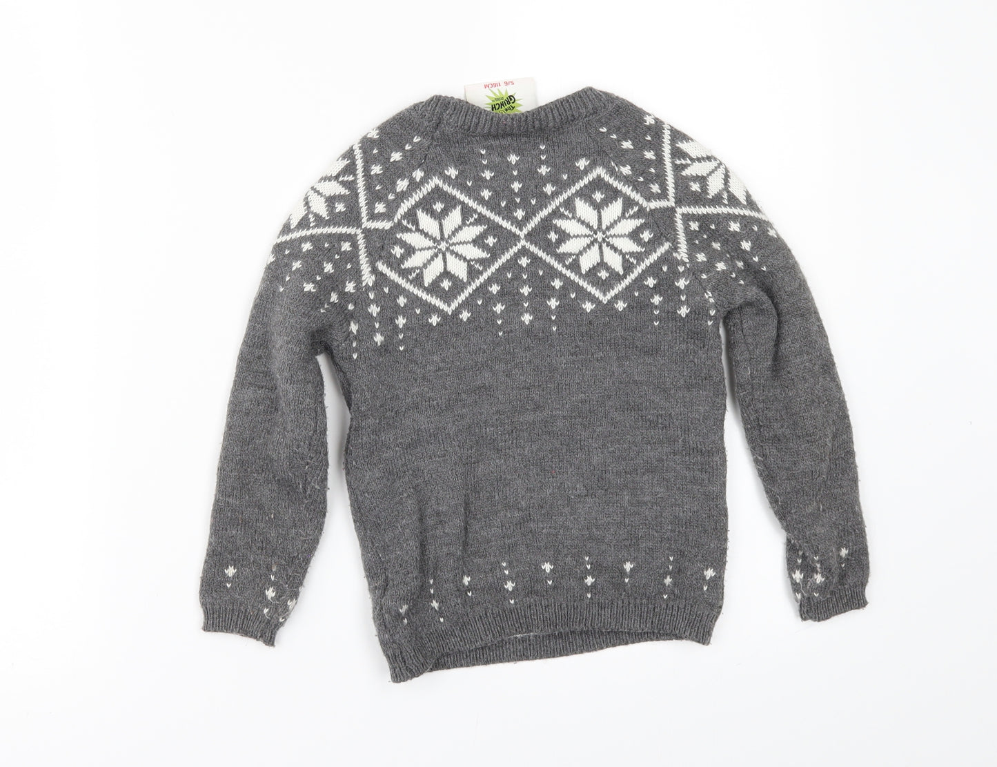 Primark Boys Grey   Pullover Jumper Size 5-6 Years  - Grinch Christmas