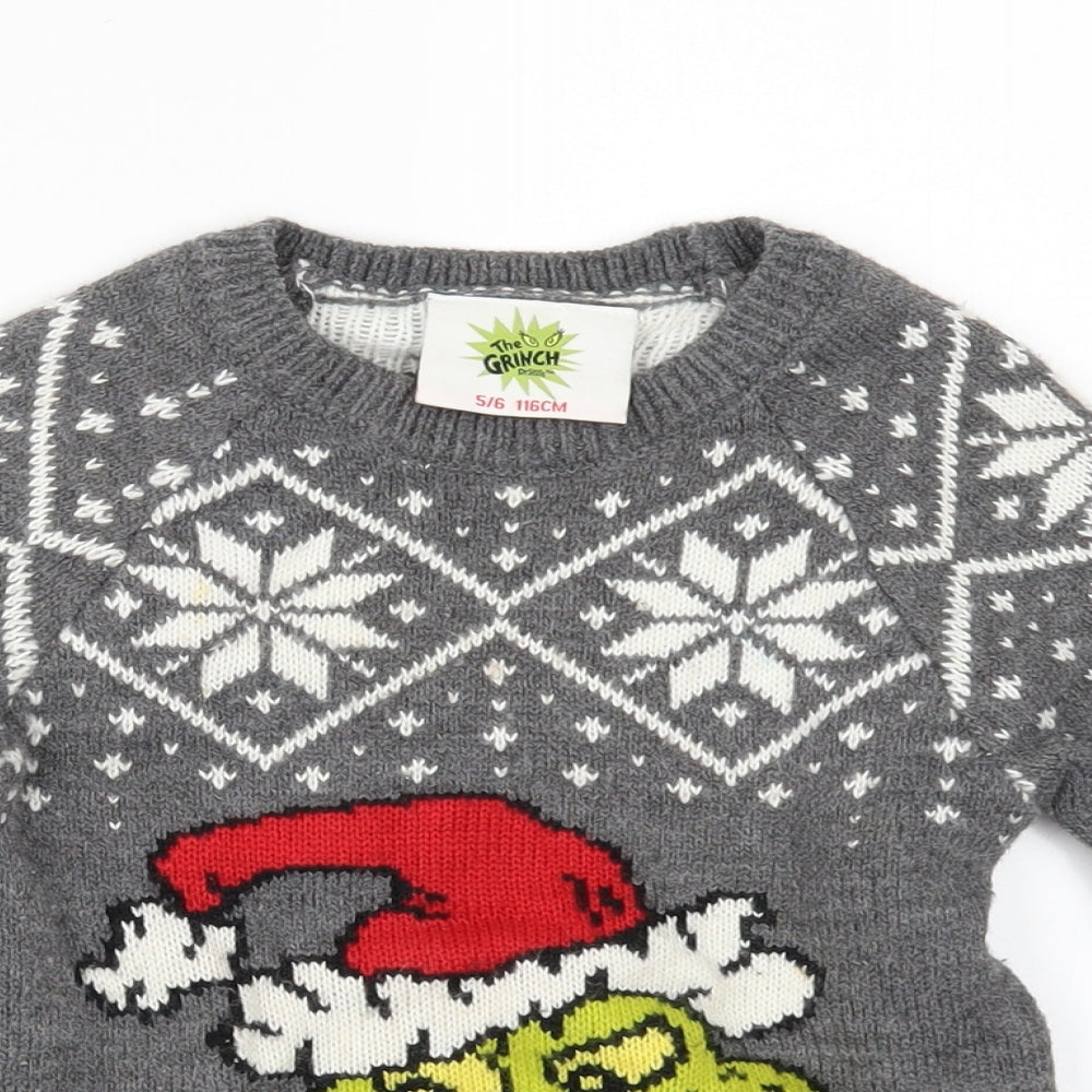 Primark Boys Grey   Pullover Jumper Size 5-6 Years  - Grinch Christmas