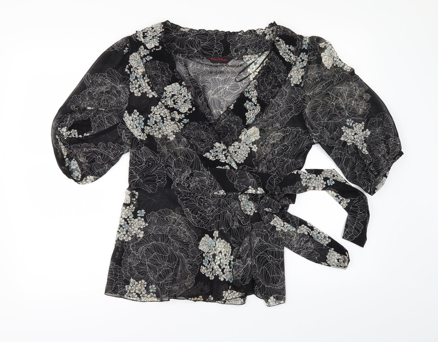 Miss Selfridge Womens Black Floral  Tunic Blouse Size 12  - wrap