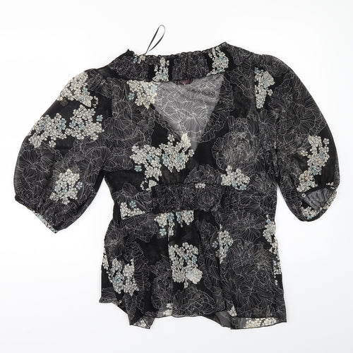 Miss Selfridge Womens Black Floral  Tunic Blouse Size 12  - wrap