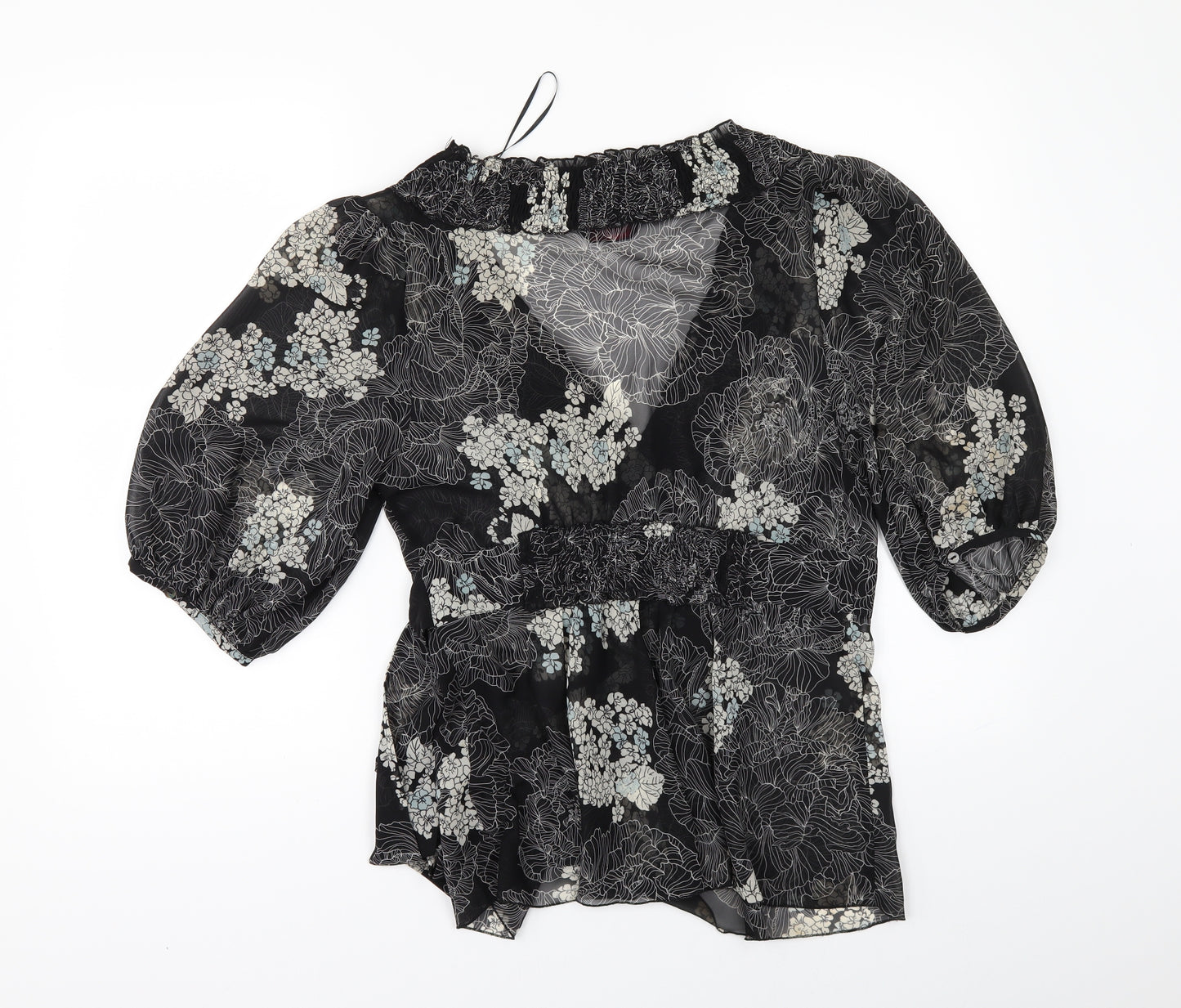 Miss Selfridge Womens Black Floral  Tunic Blouse Size 12  - wrap