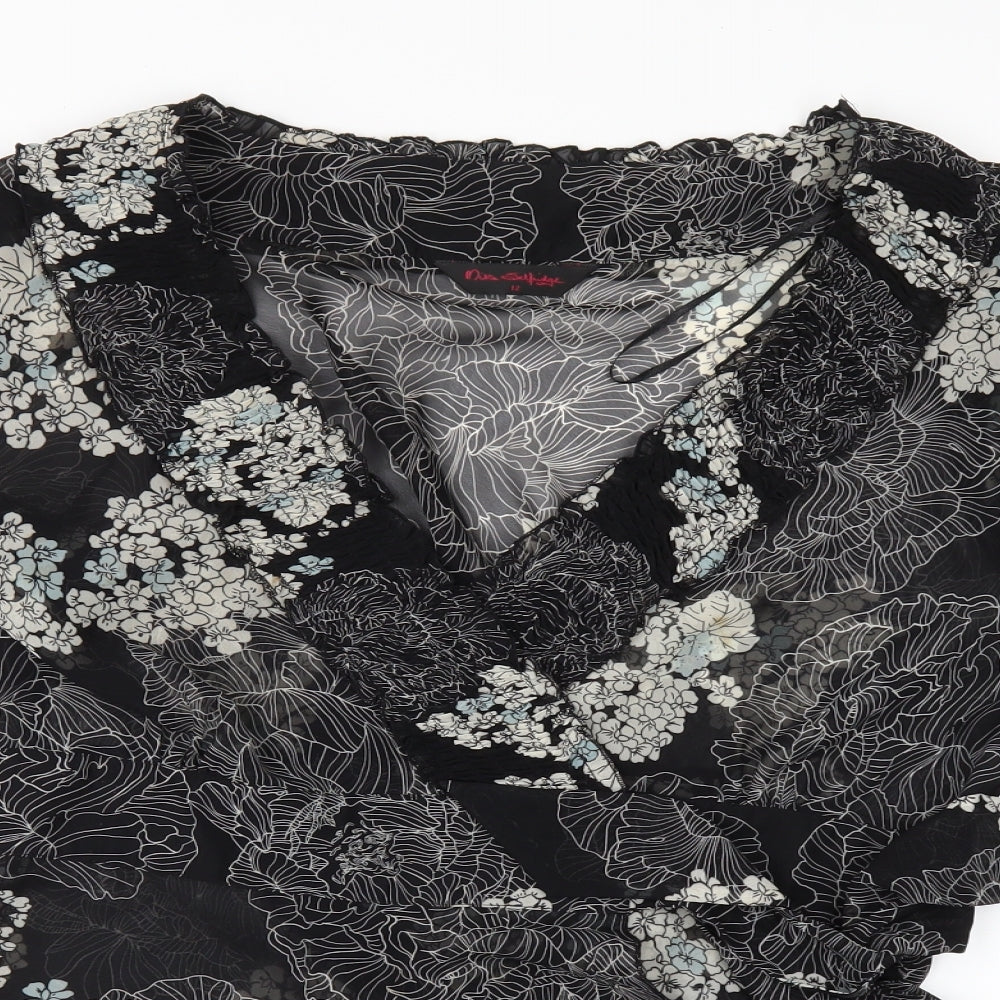 Miss Selfridge Womens Black Floral  Tunic Blouse Size 12  - wrap