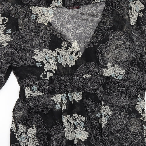Miss Selfridge Womens Black Floral  Tunic Blouse Size 12  - wrap