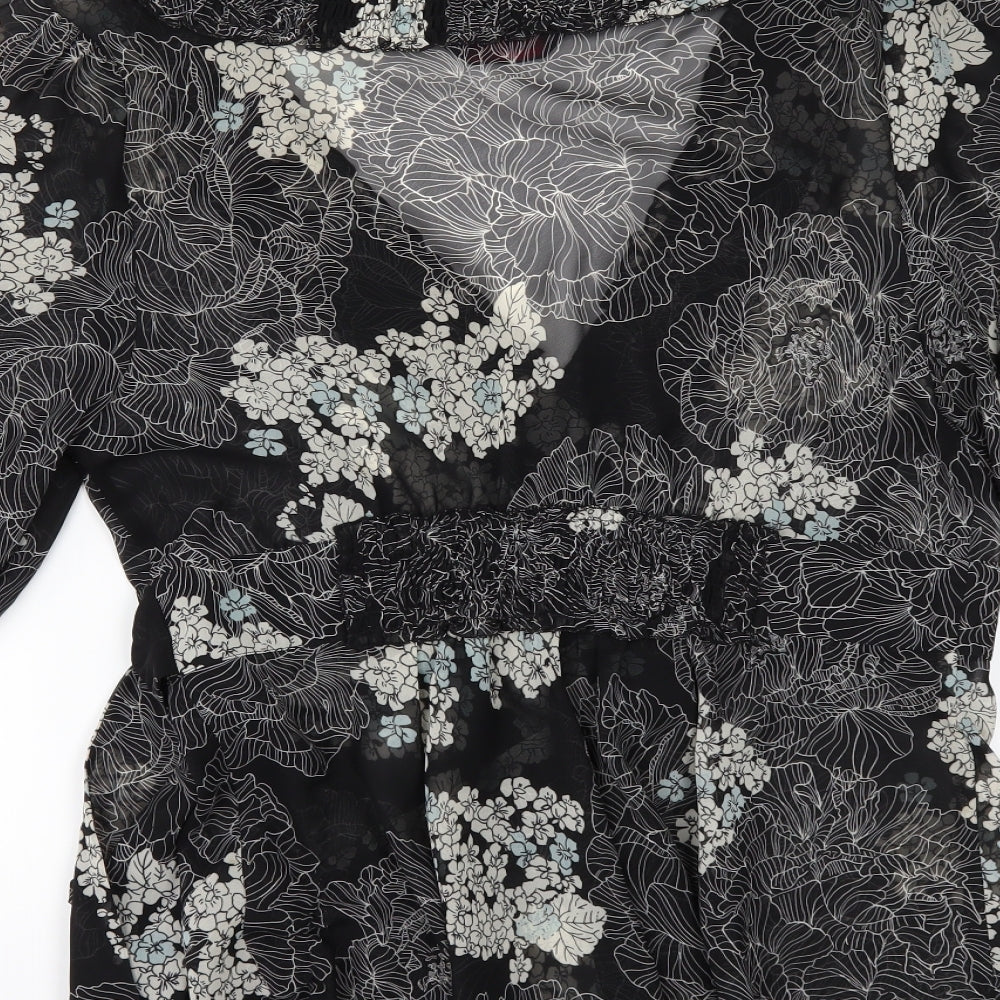 Miss Selfridge Womens Black Floral  Tunic Blouse Size 12  - wrap