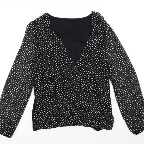 George Womens Black Polka Dot  Basic Blouse Size 10