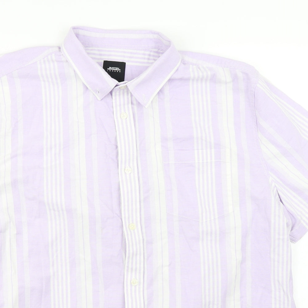 Burton Mens Purple Striped   Button-Up Size XL