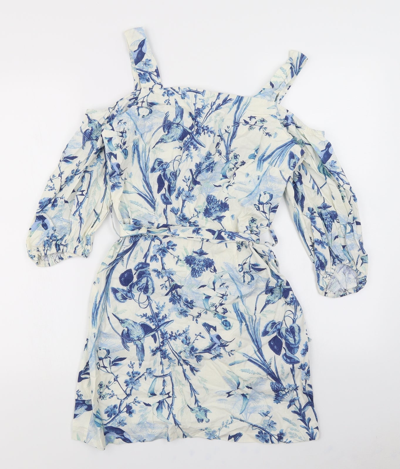 Miss Selfridge Womens Blue Floral  Skater Dress  Size 10  - cold shoulder