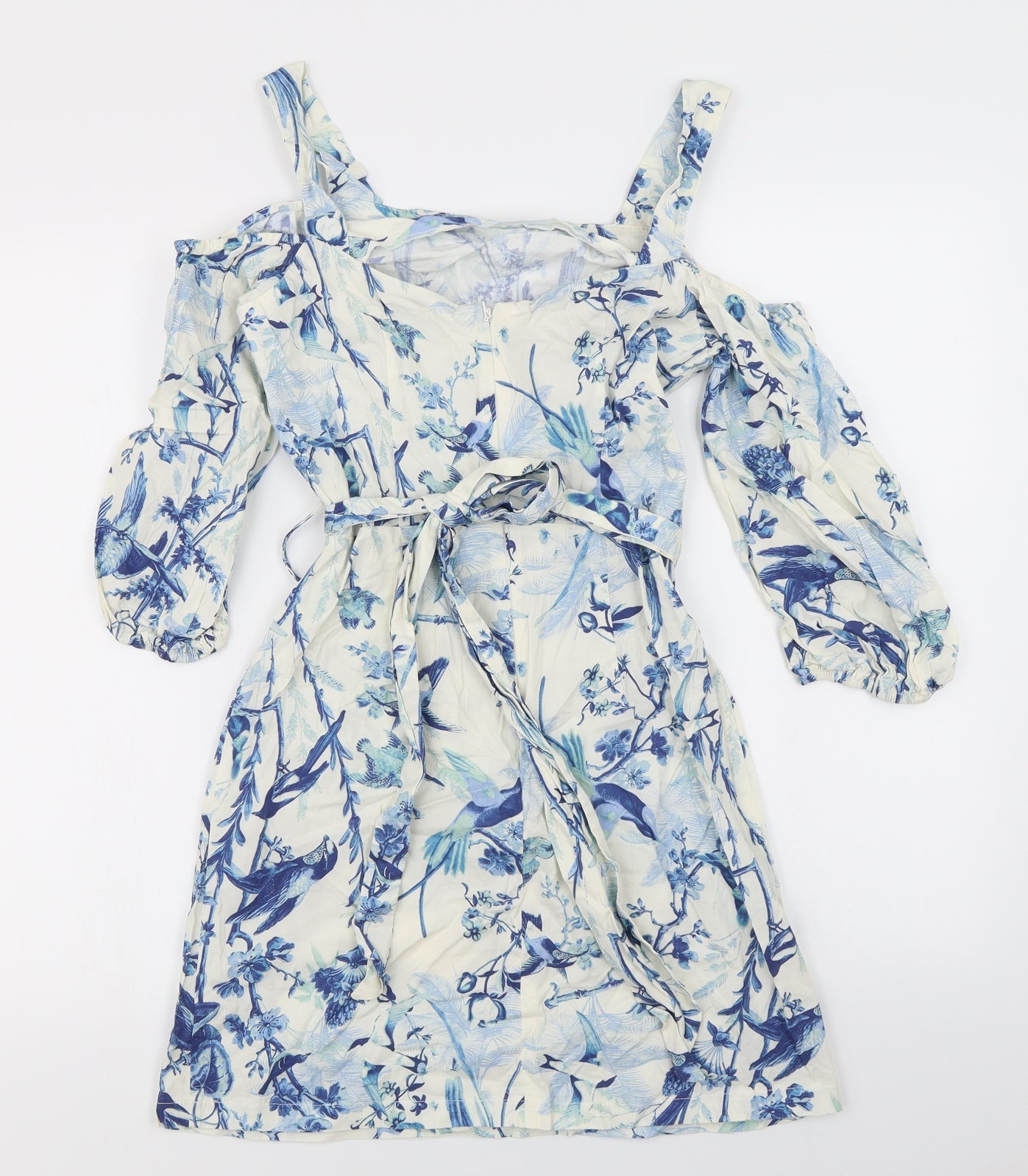 Miss Selfridge Womens Blue Floral  Skater Dress  Size 10  - cold shoulder