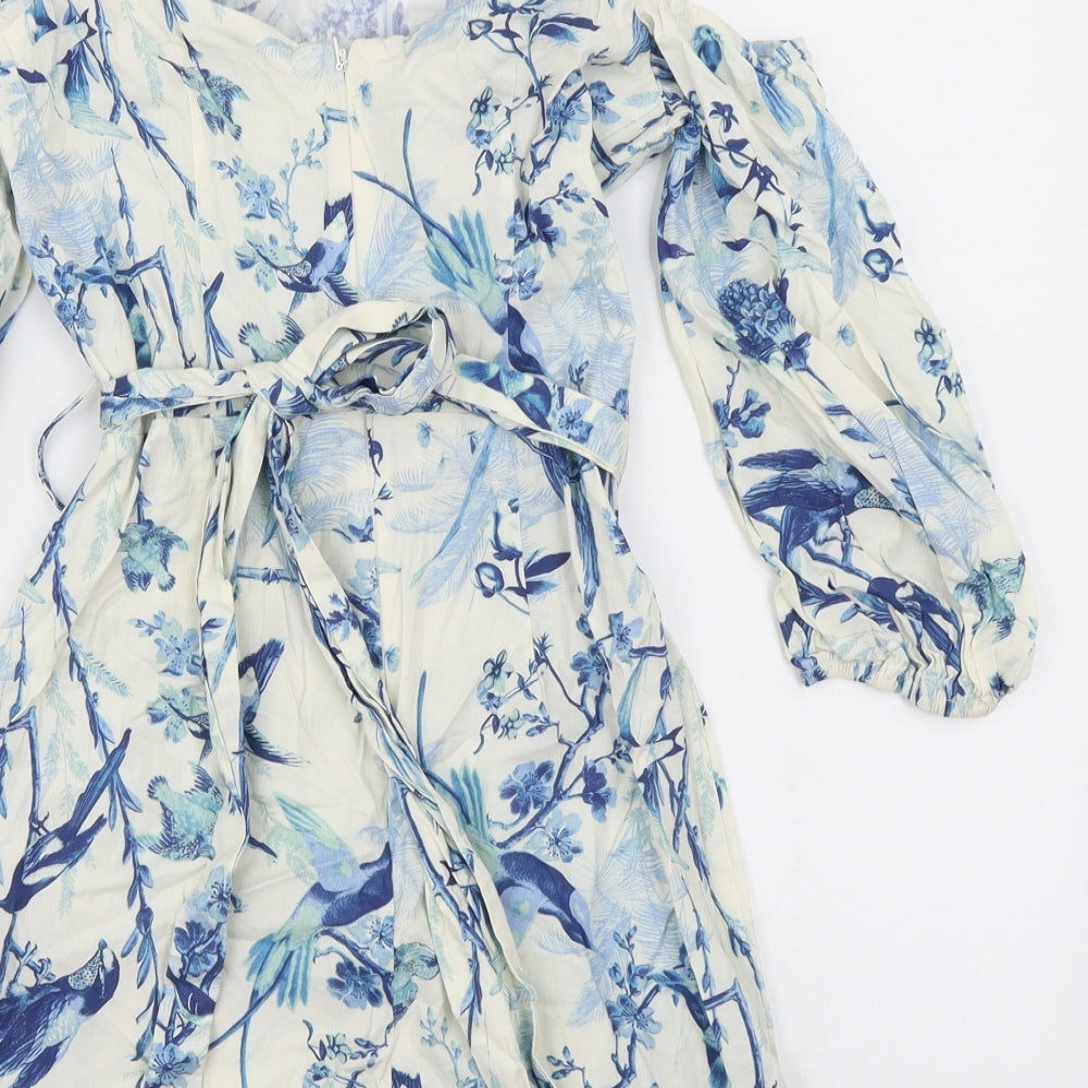 Miss Selfridge Womens Blue Floral  Skater Dress  Size 10  - cold shoulder