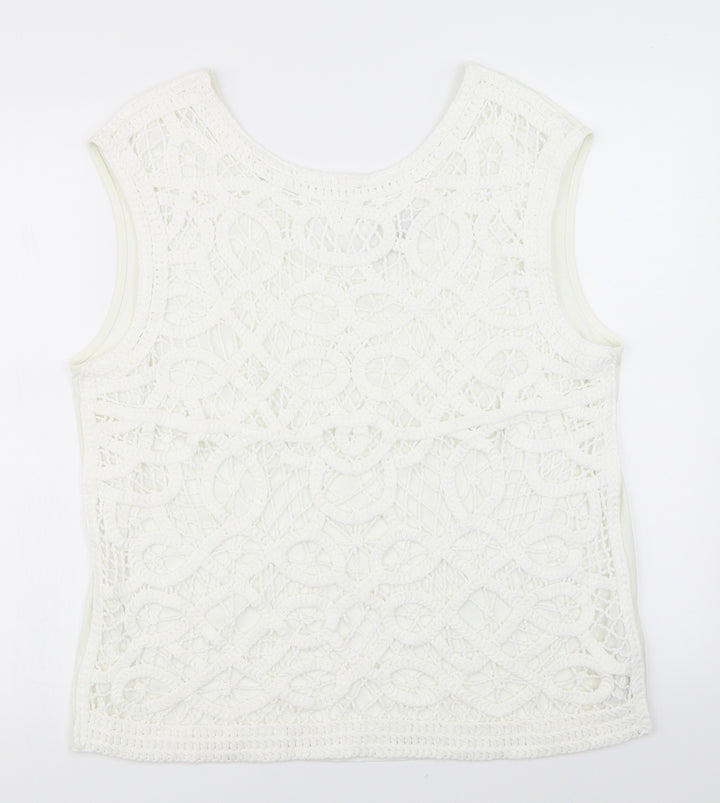 NEXT Womens White   Basic Tank Size L  - Knitted overlay