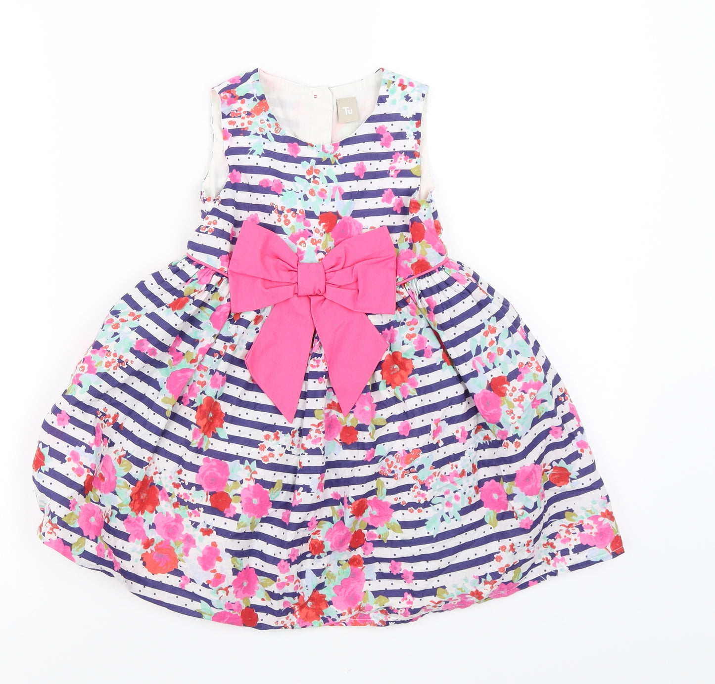 TU Girls Blue Striped  Fit & Flare  Size 18-24 Months