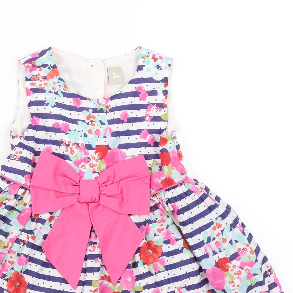 TU Girls Blue Striped  Fit & Flare  Size 18-24 Months