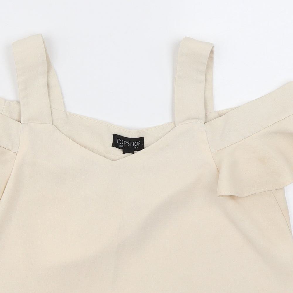 Topshop Womens Beige   Basic Blouse Size 8  - cold shoulder