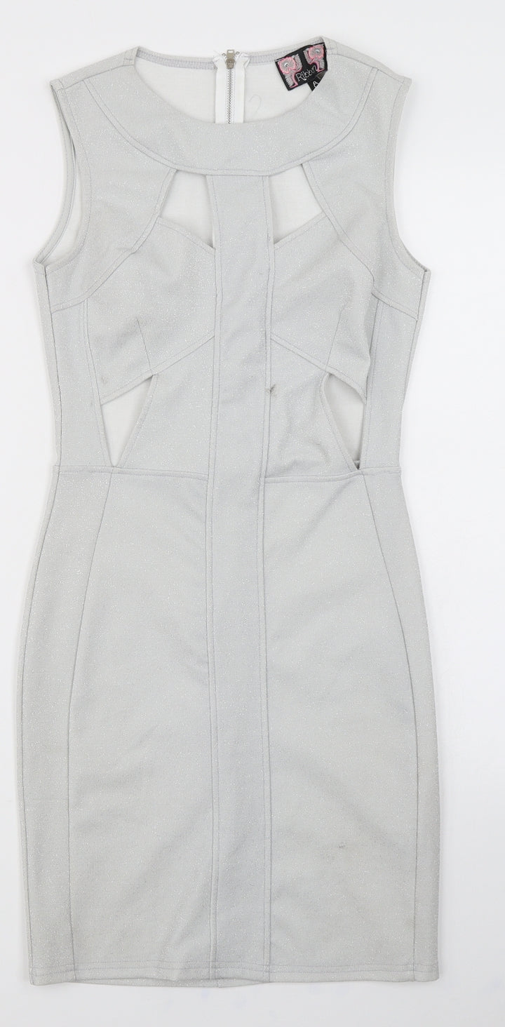 Ribbon Womens Silver Bodycon Size 8