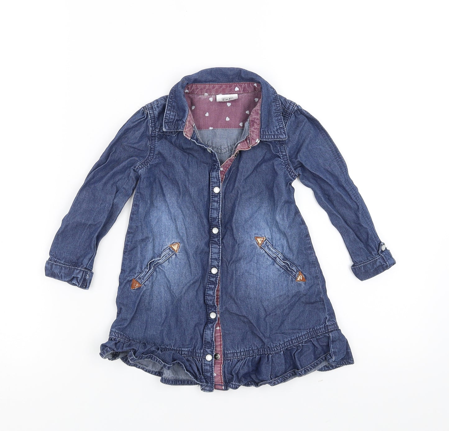 F&F Girls Blue  Denim Shirt Dress  Size 12-18 Months