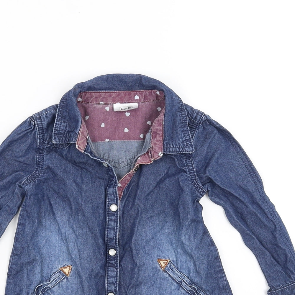 F&F Girls Blue  Denim Shirt Dress  Size 12-18 Months