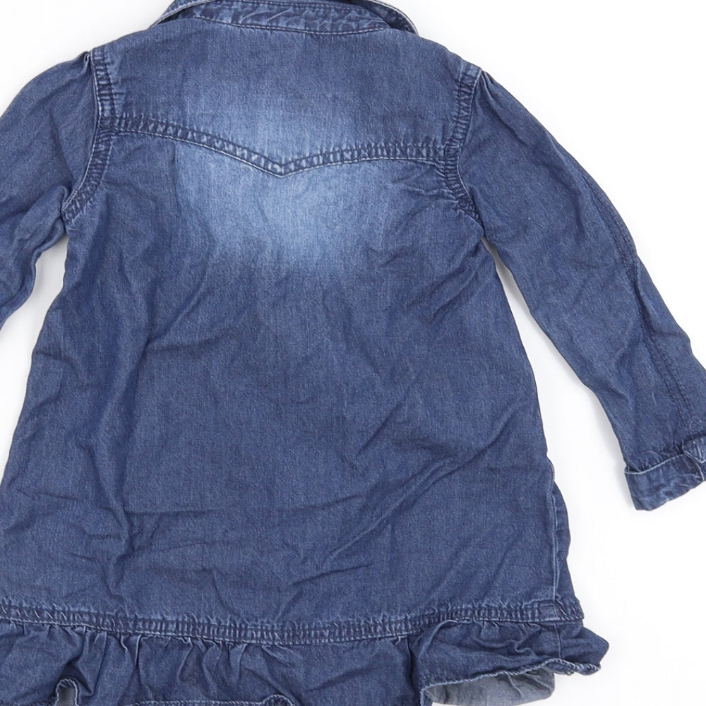 F&F Girls Blue  Denim Shirt Dress  Size 12-18 Months