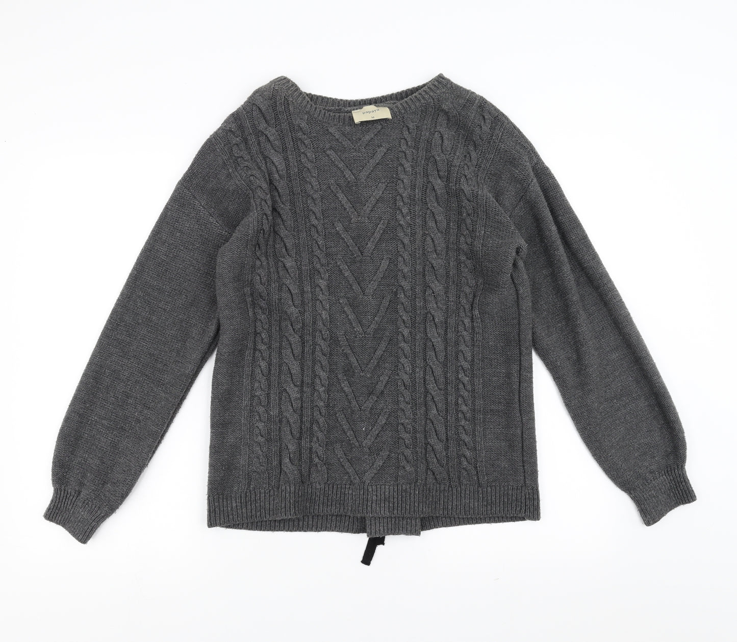 Papaya Womens Grey   Pullover Jumper Size M  - Lace up Detail