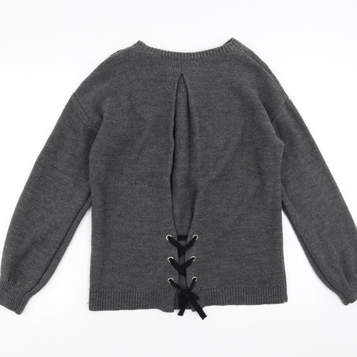 Papaya Womens Grey   Pullover Jumper Size M  - Lace up Detail