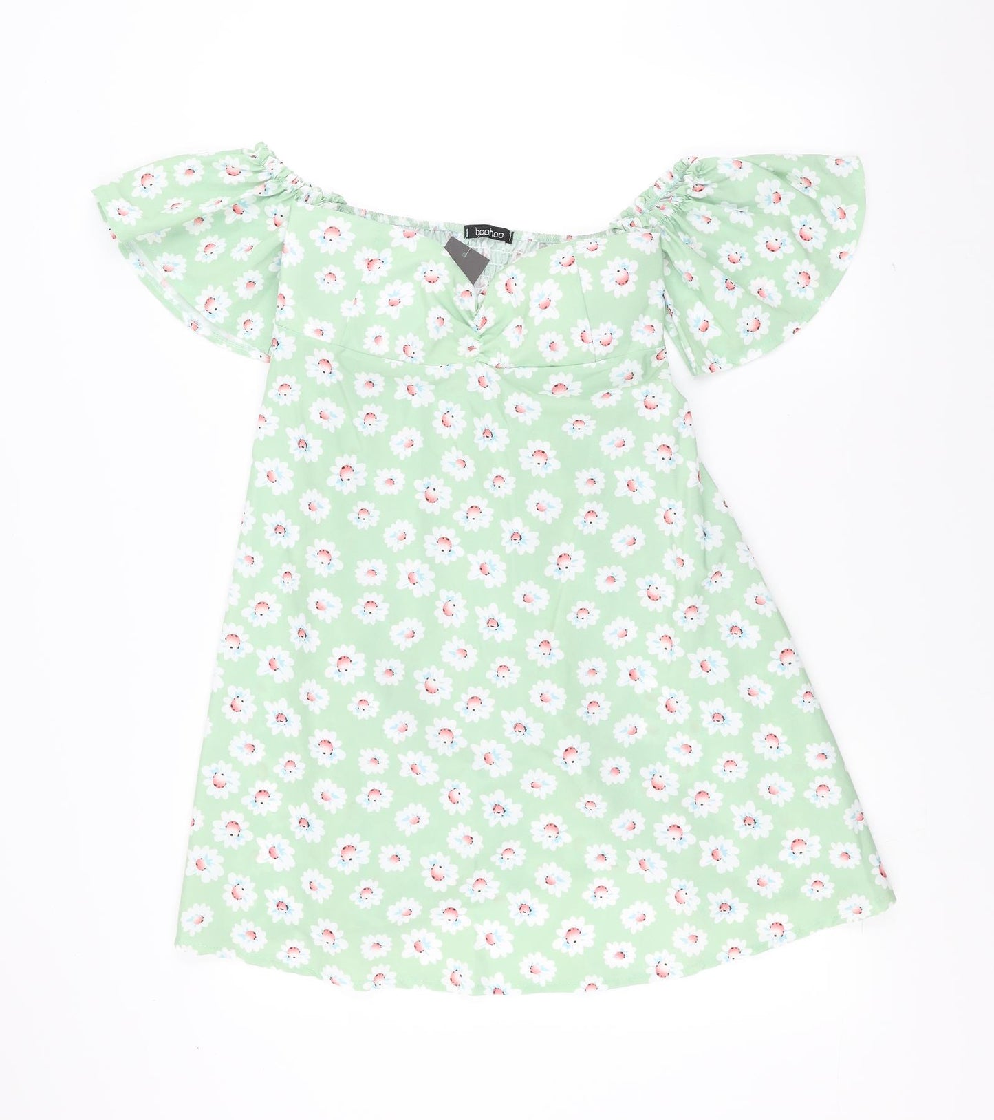 Boohoo Womens Green Floral  Skater Dress  Size 12