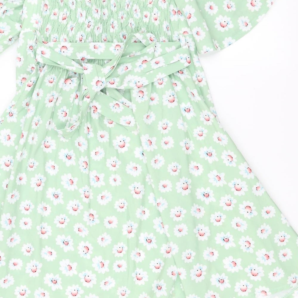 Boohoo Womens Green Floral  Skater Dress  Size 12