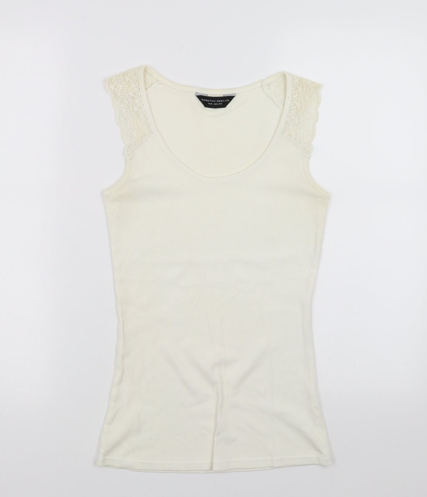 Dorothy Perkins Womens Ivory   Basic Tank Size 12  - lace shoulder detail