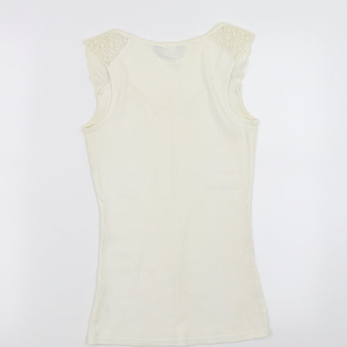 Dorothy Perkins Womens Ivory   Basic Tank Size 12  - lace shoulder detail