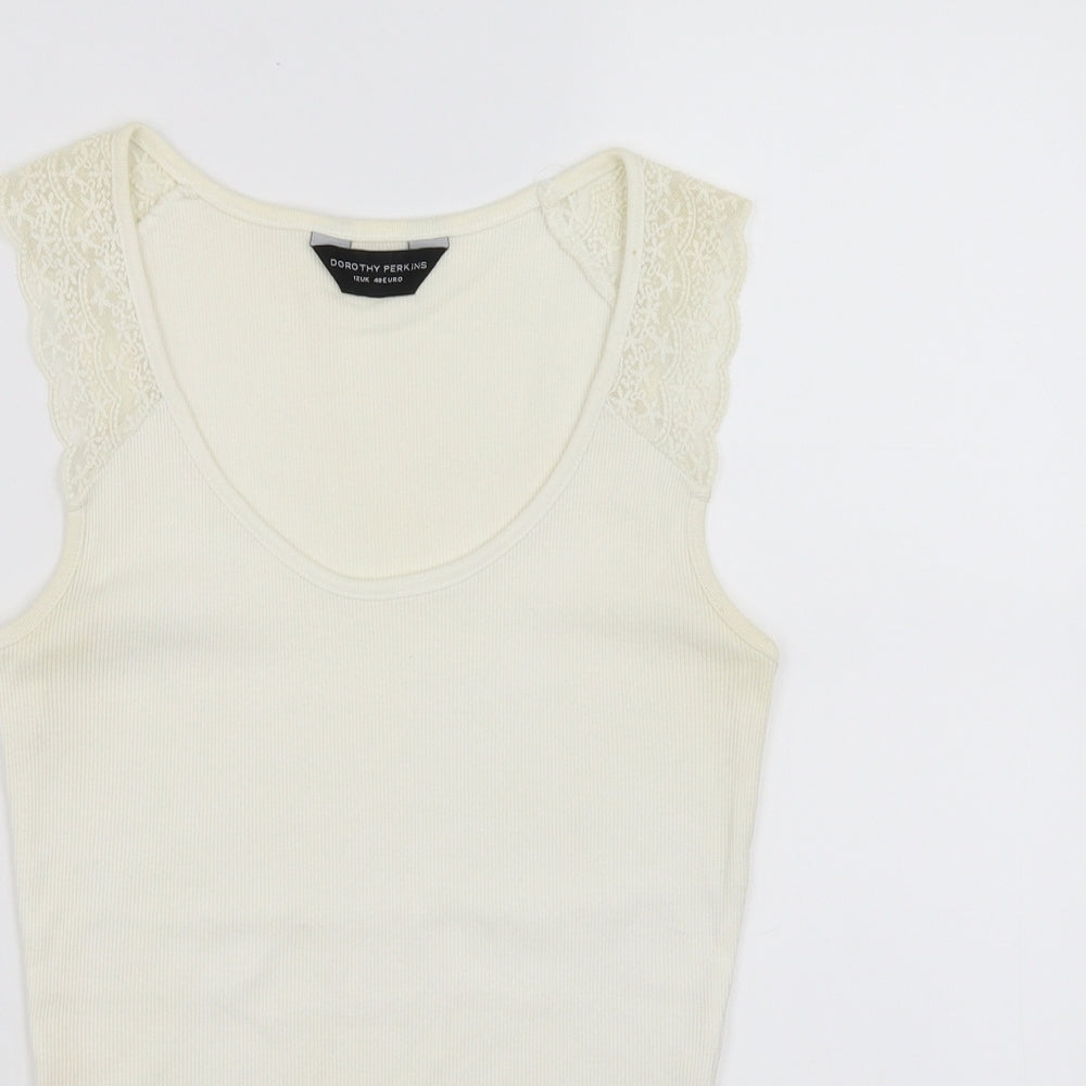 Dorothy Perkins Womens Ivory   Basic Tank Size 12  - lace shoulder detail