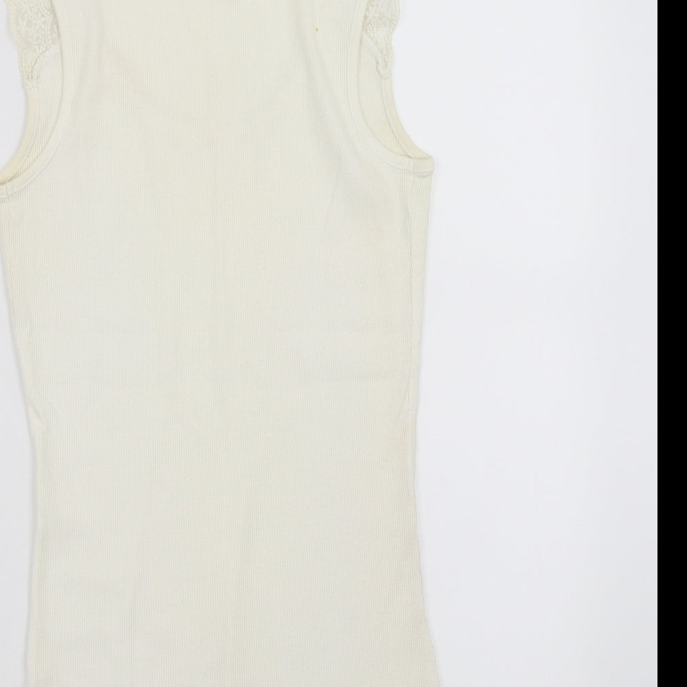 Dorothy Perkins Womens Ivory   Basic Tank Size 12  - lace shoulder detail